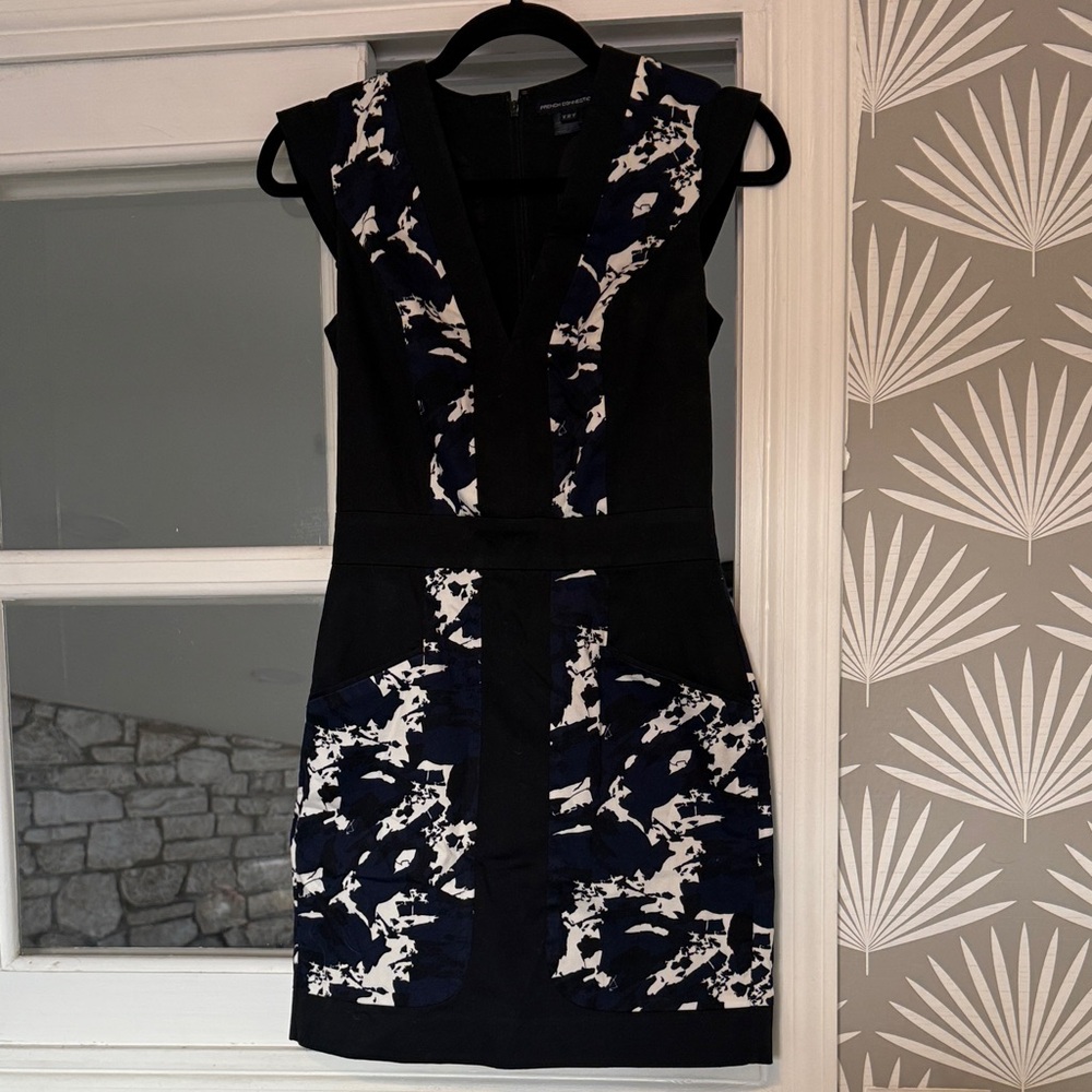 French Connection Black and Cream Mini Dress